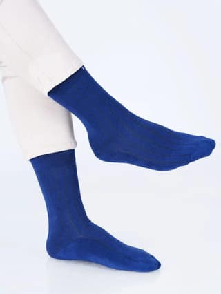 Cotton Rich Designer Socks for Men and Women - Rib Stripe (Blue)