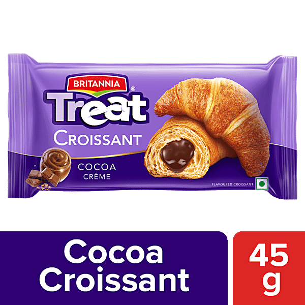 Britannia Treat Croissant - Cocoa Creme Filling, 100% Veg, Soft, 45 g