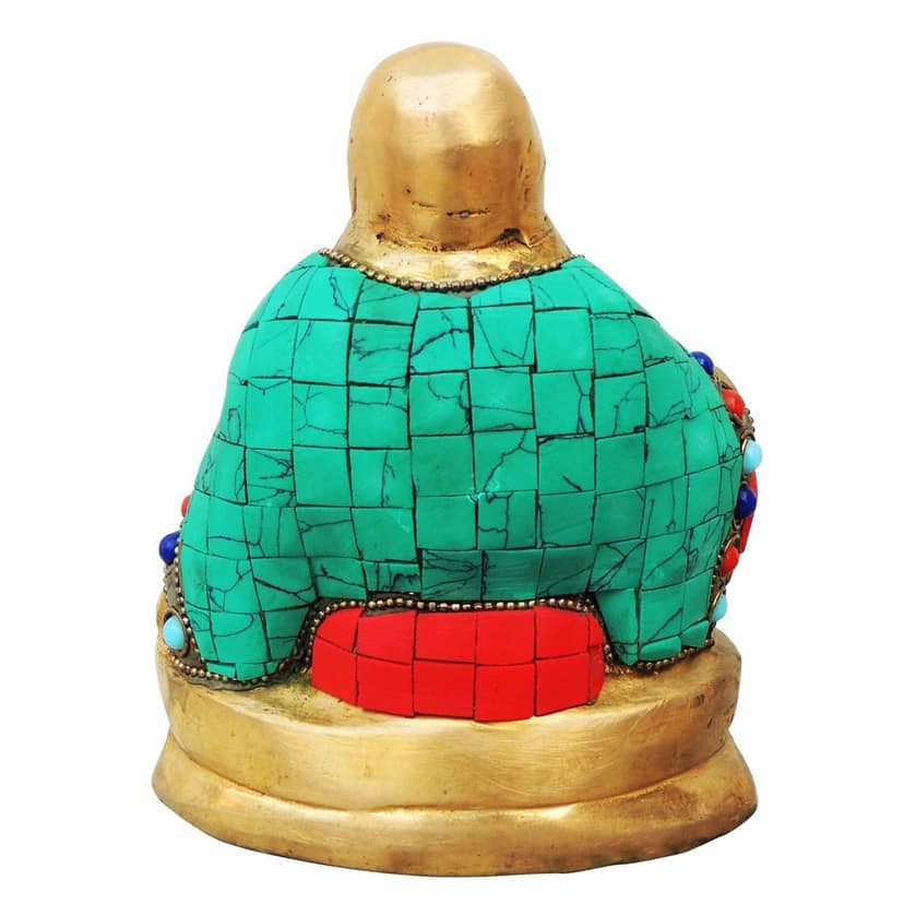 Brass Turquoise Stone Laughing Buddha Idol - Home Decor Statue, Height : 5.2 Inch (BSMAS325 D) view 3