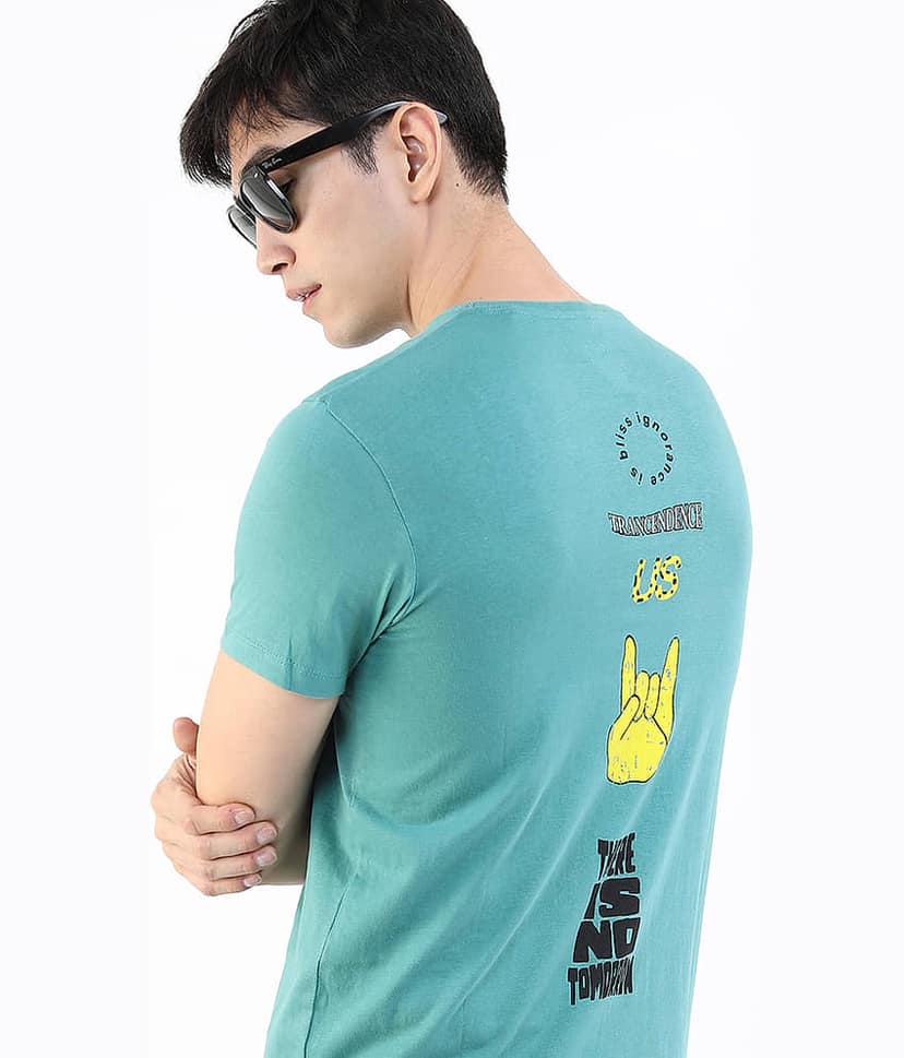 Highlander Men Cotton Slim Fit Printed T-Shirt ( Teal )