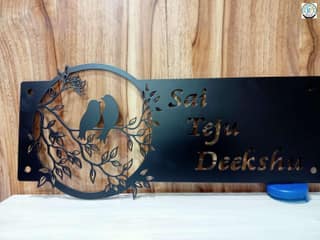 Metal Name Plate with Bird Design on Tree Branch
