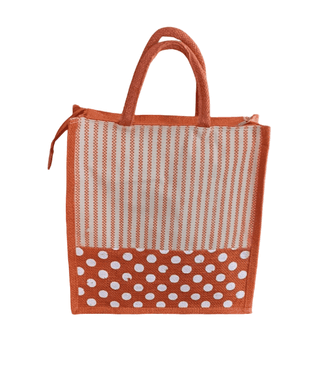 Stylish Jute Tote Bag - Striped and Polka Dot Design