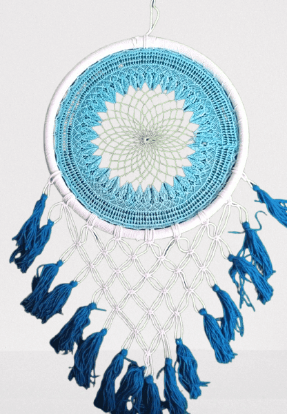 Handmade Blue & White Dream Catcher Wall Hanging with Tassels