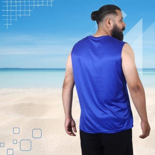 Men's Gym Sleeveless T-Shirt Royal Blue - Drifit, Quick Dry Sports Tank Top, Sando Vest view 4
