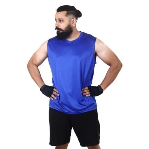 Men's Gym Sleeveless T-Shirt Royal Blue - Drifit, Quick Dry Sports Tank Top, Sando Vest view 7