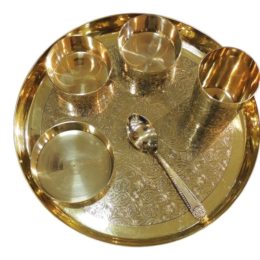 Brass Drinking Water Thali | Traditional Dining Plate, Height : 1.2 Inch (BCMAS108 D) view 2