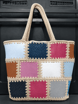 Handcrafted Leather Handbag with Crocheted Cotton Detailing - Stylish & Durable Tote for Everyday Use