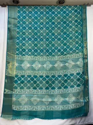 Kala Sanskruti All Over Rama Printed Color Art Silk Bandhani Saree 6.5M with Blouse Piece Elegant Traditional Wear Bridal Unique Saree for Women
