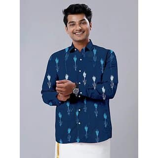 OMSAIFAB Men Self Design Casual Dark Blue Shirt