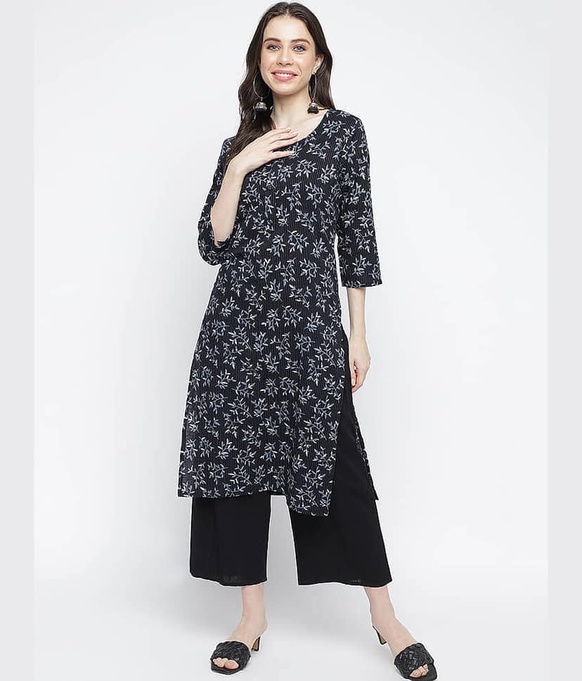 Anaiah - Black Cotton Women's Straight Kurti ( Pack of 1 )