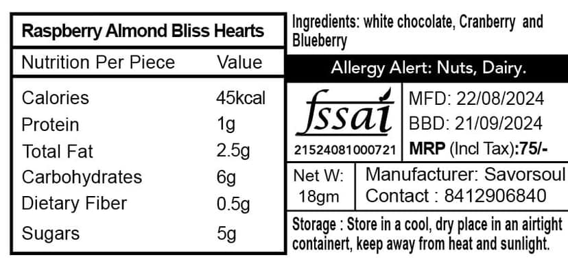 Savorsoul Raspberry Almond Bliss Hearts - 18g (2 pieces) view 5