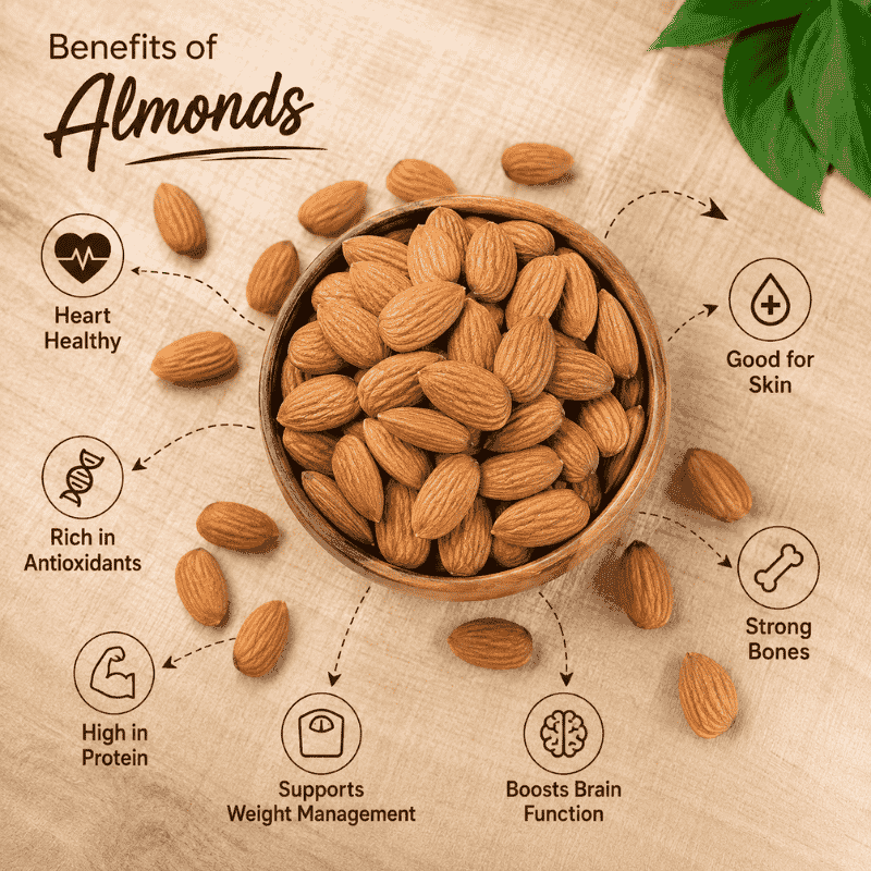 SiriGrains Premium Almonds 250g (Badam) | Whole Natural Almond Kernels | Crunchy California Almonds | Premium Dry Fruits for Daily Snacking, Breakfast, Baking & Gifting view 3