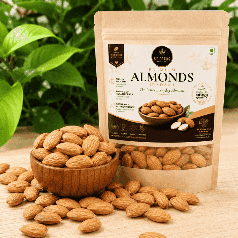SiriGrains Premium Almonds 250g (Badam) | Whole Natural Almond Kernels | Crunchy California Almonds | Premium Dry Fruits for Daily Snacking, Breakfast, Baking & Gifting view 5