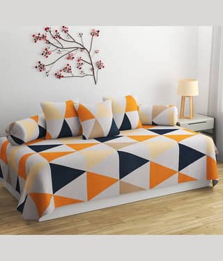 Apala Microfibre Abstract Diwan Set 6 Pcs - white