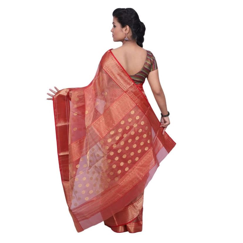 HANDLOOM CHANDERI SAREE- TISSU (ZARI+SILK MIX) WITH BLOUSE (SKU - 1SC203080621 SAREE- 53) view 3