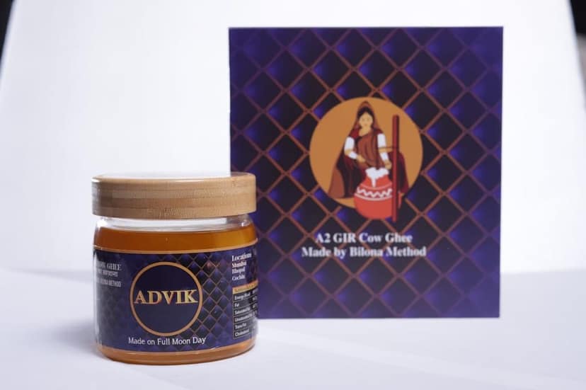ADVIK A2 GIR COW GHEE 500 ML | Pure A2 Gir Cow Ghee | Gir Cow Ghee 500 gram in Fresh | Red Sandalwood Bilona Method Ghee | Premium Indian Ghee | Made on a Full Moon Day | No Added Preservatives view 4
