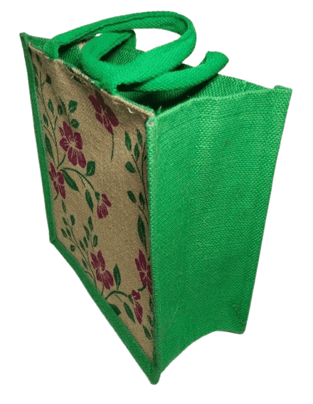 Green Jute Tote Bag with Floral Print view 4