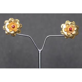 S L GOLD 1 Gram Micro Plated Flower Red Stone Earring E11 view 2