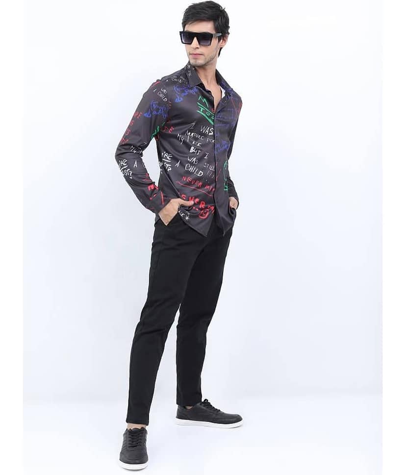 Ketch Polyester Slim Fit Printed Full Sleeves Men's Casual Shirt - Black ( Pack of 1 ) view 2