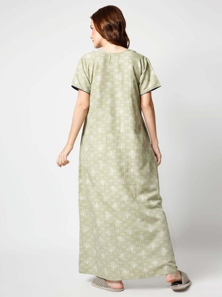 Zeyo Women Micro Polyester Light Blue Leaf Print Nighty view 4