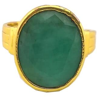 prateek enterprises natural and certified emerald gold plated adjustable ring