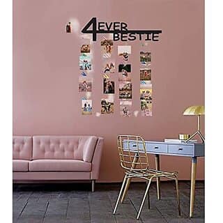 Khush Its Amazing Home Decor Wood 4 Ever Bestie With LED Light Hanging Photo Display, DIY Picture Photo Frame Collage Set Includes Multi colour Clips