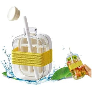 2-in-1 Ice Cube Bottle with Straw - Easy Press Ice Tray Water Bottle, Leak Proof Lid, Vertical Ice Maker for Freezer, Travel, Gym Home Use (White, 500ml)