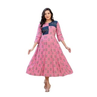 womens rayon print with embroidery work a line kurti wine pid63069