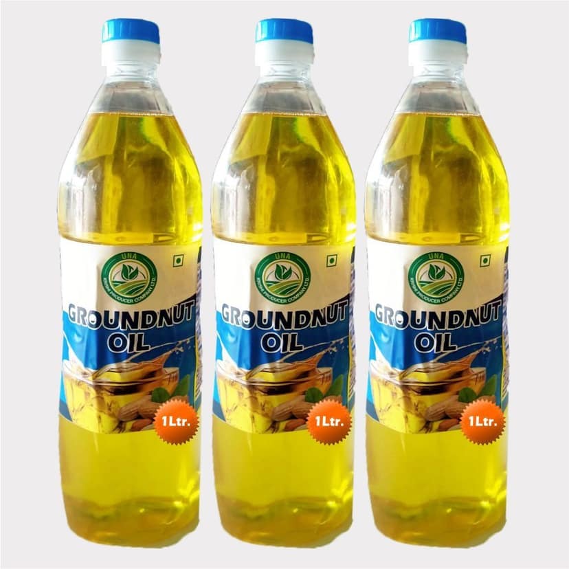 Groundnut Oil Pack of 3 (3 x 1 Litre) by Una Krishi Producer – Pure, Cold-Pressed & Made by Farmers.
