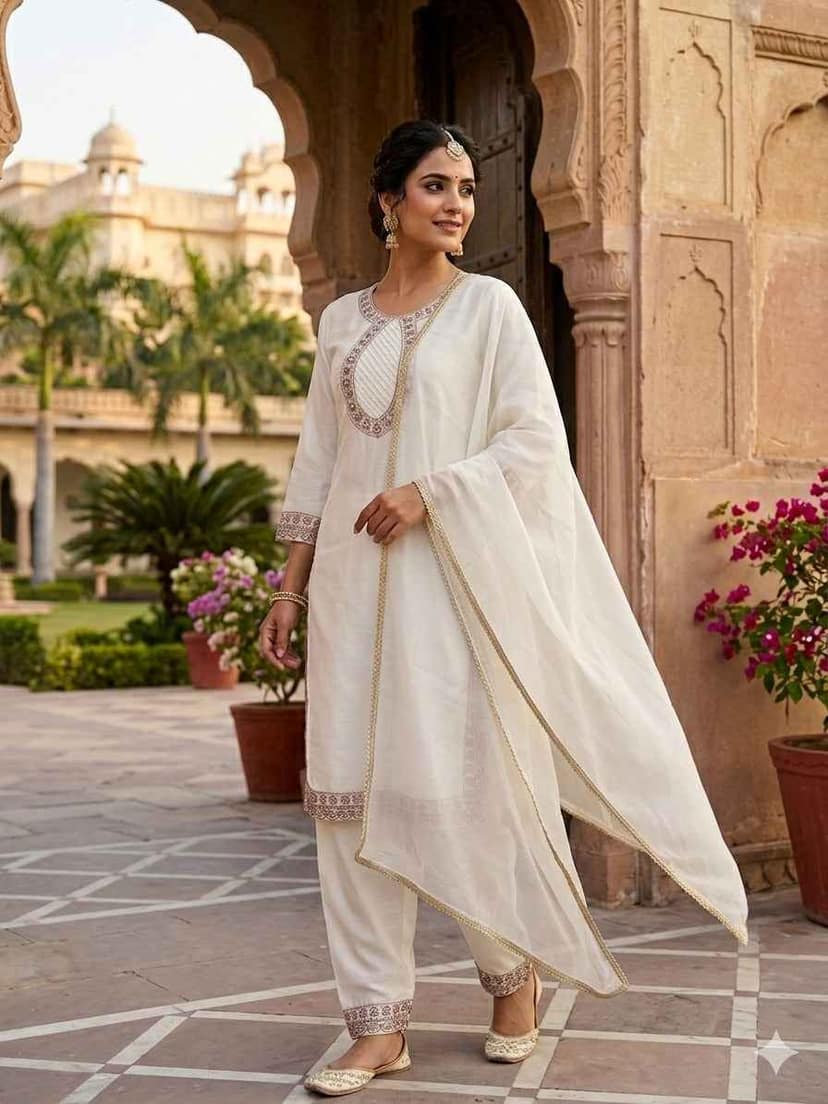 Silk Top Pant And Dupatta Set