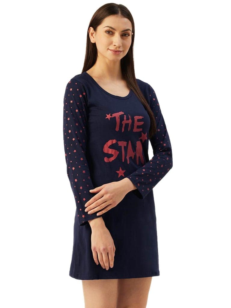Klamotten Women's Printed Full Sleeves Sleepshirt DB13N view 4
