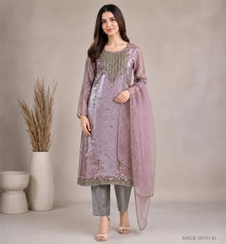 Handcrafted Zari Zardozi Organza Kurta Dupatta Set