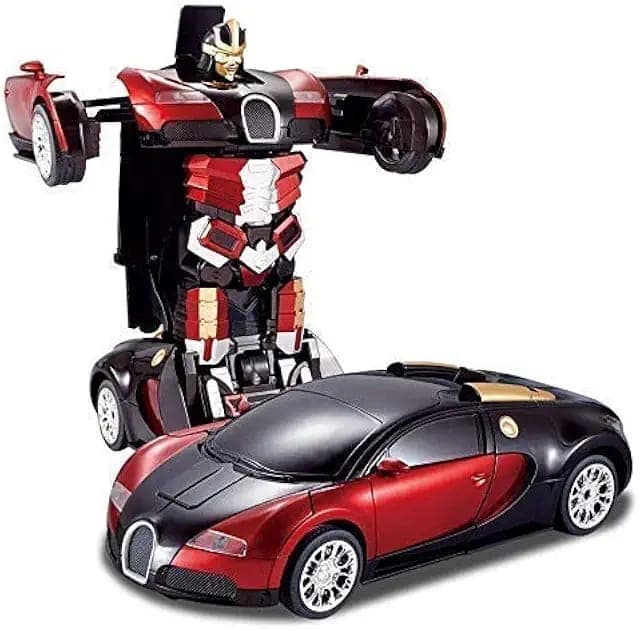 Cable World Plastic Battery Operated Converting Toy Car to Robot, Robot to Car Automatically, with Light and Sound for Kids Indoor and Outdoor 3 Year, Red, Pack of 1 view 3