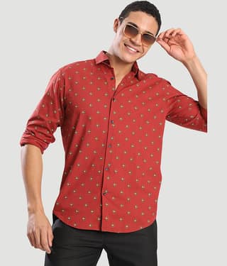 IVOC 100% Cotton Regular Fit Printed Full Sleeves Men's Casual Shirt - Maroon ( Pack of 1 )