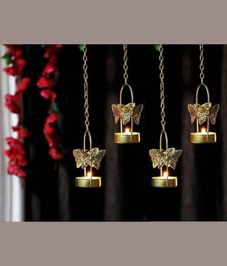 Laserbot Gold Hanging Brass Tea Light Holder - Pack of 4