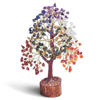 Multicolor Crystal Gemstone Money Tree Chakra Healing Bonsai Tree with Wood Base