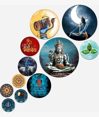 SNDArt Set Of 11 Modern Art Lord Shiva Round Self Adhesive Wall Stickrs For Home Decor Gift Items For Living Room Digital Reprint 21 inch x 26 inch