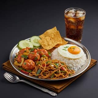 Egg Rice + Veg Manchurian Noodles + Soft Drink 400ml