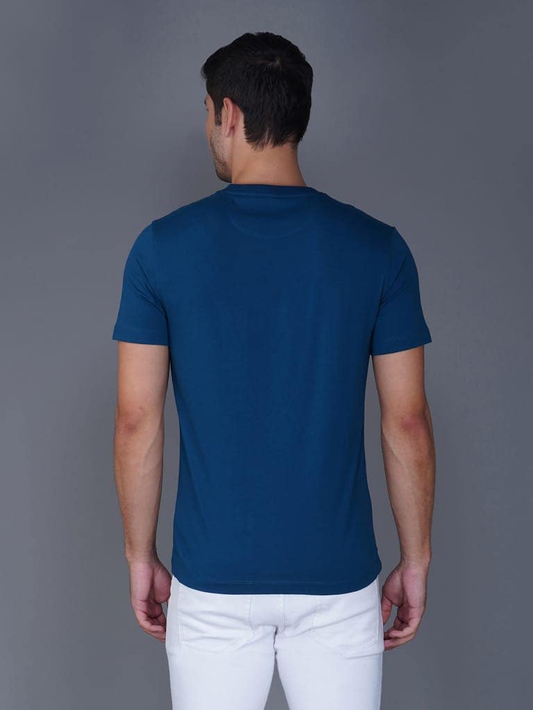 Round Neck Branded Cotton Jersey T-Shirt for Men Blue view 2