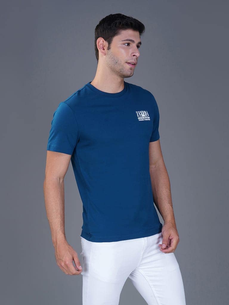 Round Neck Branded Cotton Jersey T-Shirt for Men Blue view 3