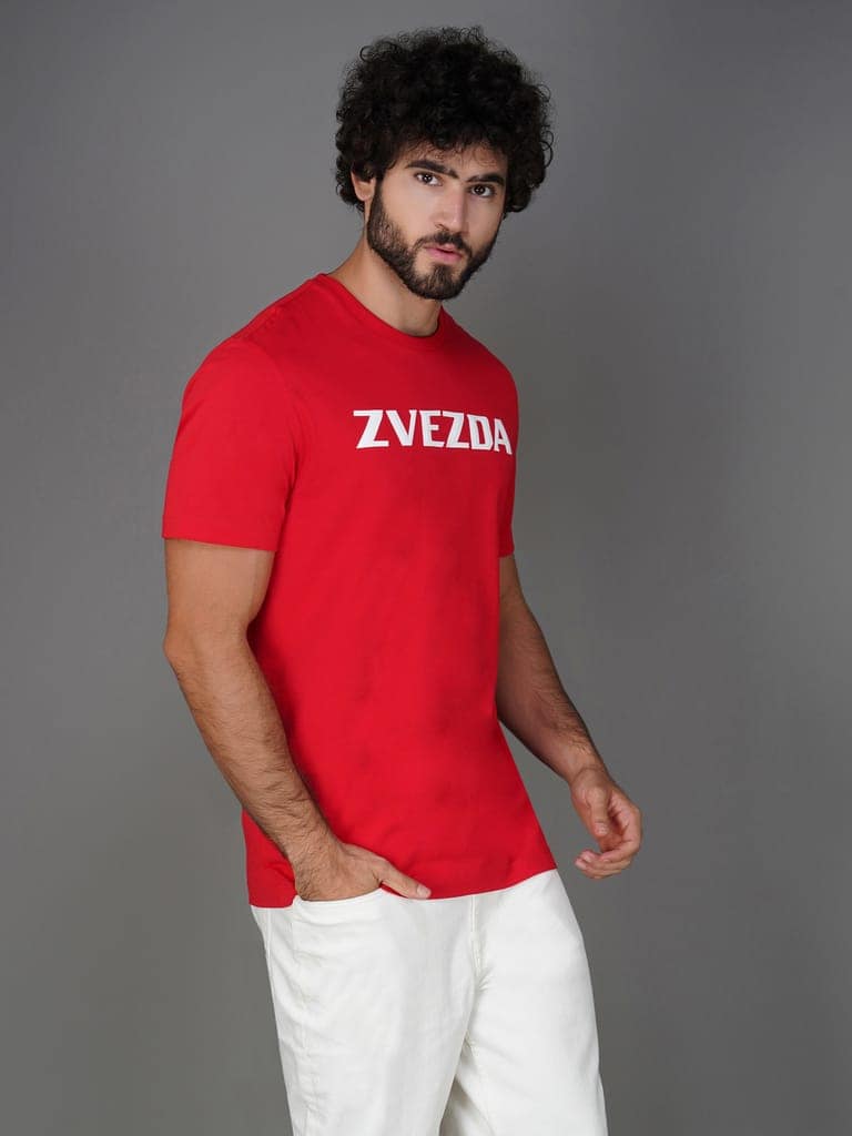 Men’s Round Neck Branded Cotton Jersey T-Shirt Red view 3
