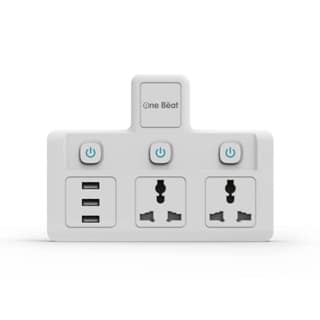 One Beat Cordless Extension Board with Individual Switch-Multi Plug Socket with 2 Sockets + 3 USB - Flex Board with Safety Shutter Protection