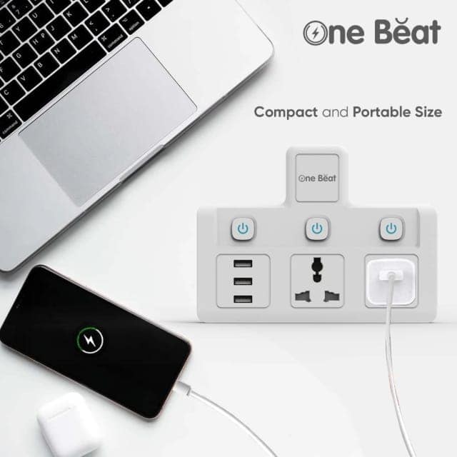One Beat Cordless Extension Board with Individual Switch-Multi Plug Socket with 2 Sockets + 3 USB - Flex Board with Safety Shutter Protection view 6