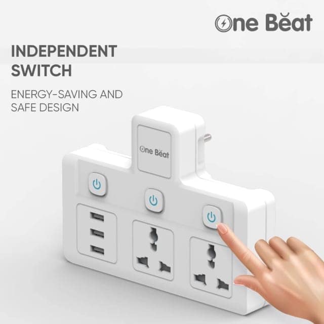 One Beat Cordless Extension Board with Individual Switch-Multi Plug Socket with 2 Sockets + 3 USB - Flex Board with Safety Shutter Protection view 7