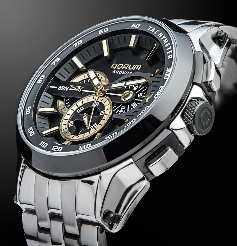 Qorum Kronos Men’s Chronograph Watch - Stainless Steel Case With White Dial view 10