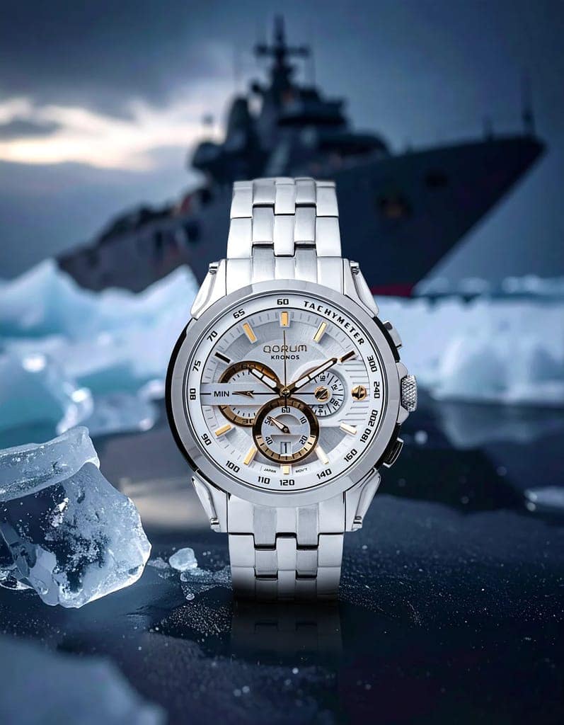 Qorum Kronos Men’s Chronograph Watch - Stainless Steel Case With White Dial view 2