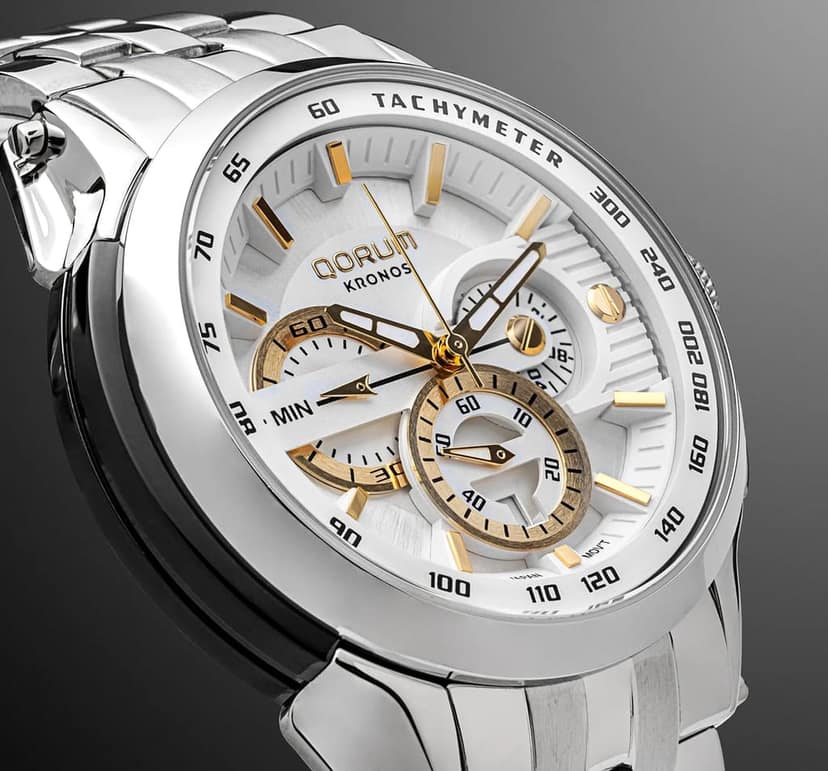 Qorum Kronos Men’s Chronograph Watch - Stainless Steel Case With White Dial view 4