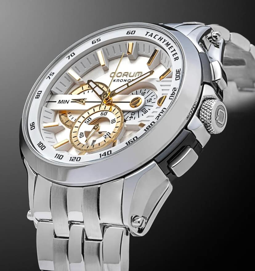 Qorum Kronos Men’s Chronograph Watch - Stainless Steel Case With White Dial view 5