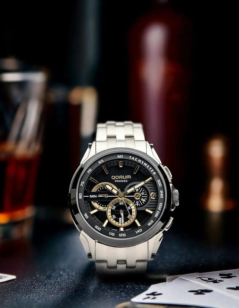 Qorum Kronos Men’s Chronograph Watch - Stainless Steel Case With White Dial view 7