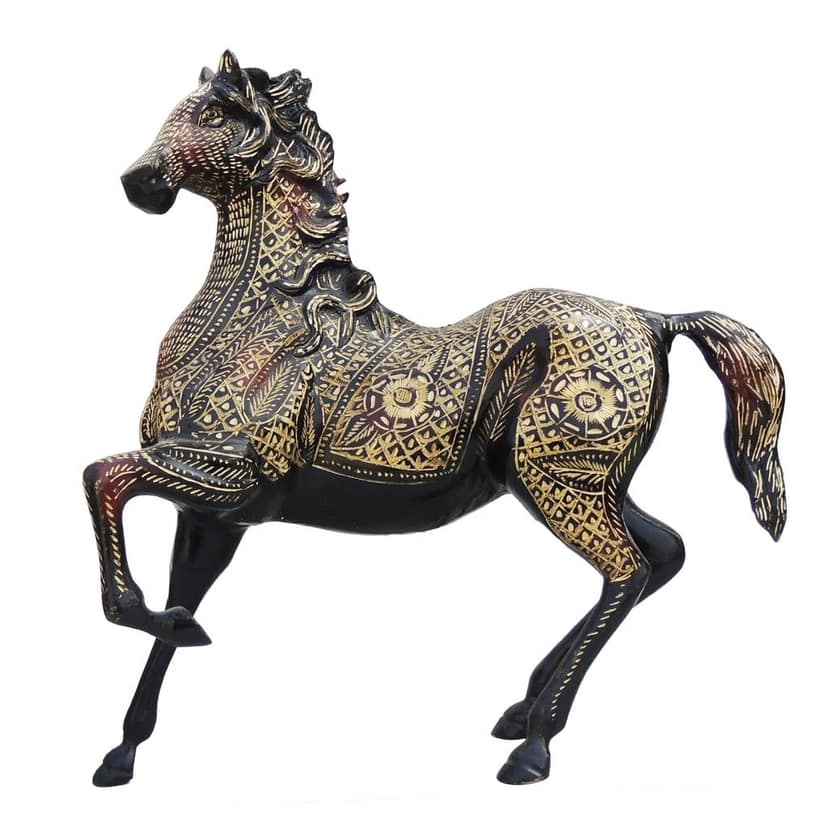 Brass Horse Statue Showpiece | Premium Handcrafted Brass Horse Idol for Vastu & Decor, Height : 15 Inch (ANMAS070 A) view 2